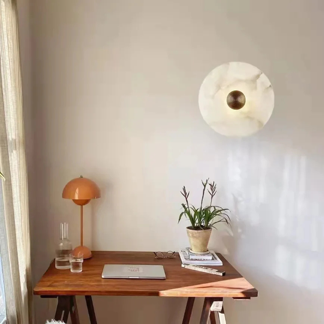 Vivia - Ronde LED Wandlamp van Albast in Scandinavische Stijl