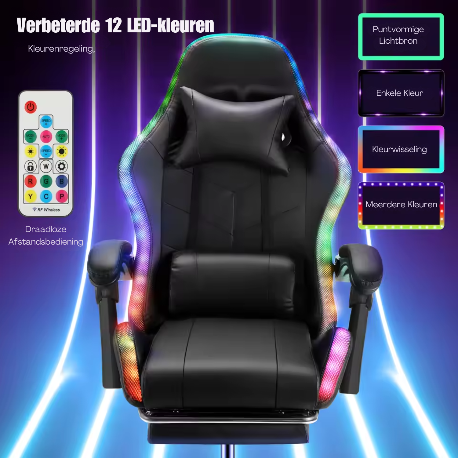 Civora - Chaise de jeu ergonomique RGB avec éclairage LED, haut-parleurs Bluetooth et hauteur réglable