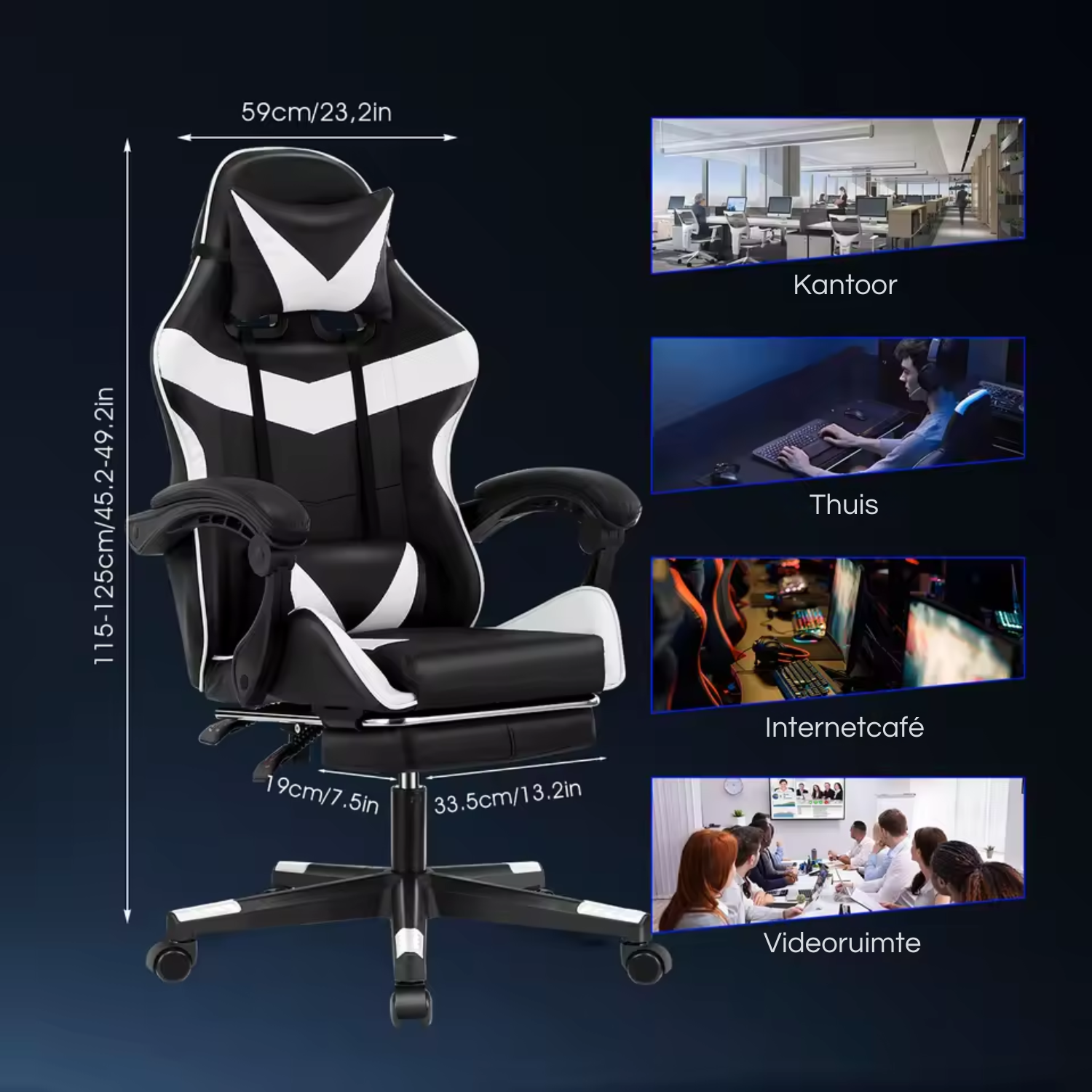 Cymira - Fauteuil de jeu de massage pour adultes avec support lombaire et hauteur réglable