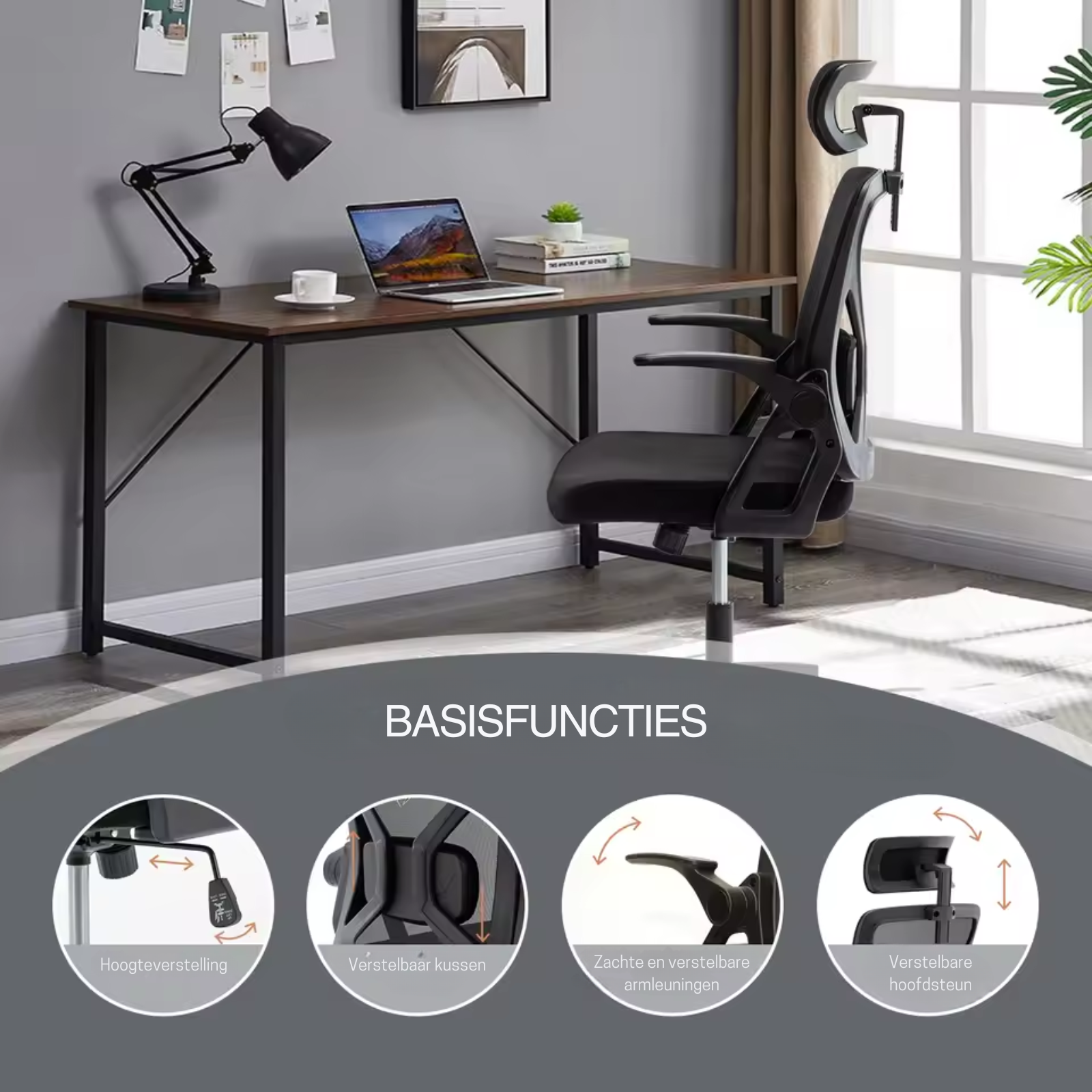 Varenia - Chaise de bureau ergonomique avec appui-tête réglable, accoudoirs et soutien lombaire