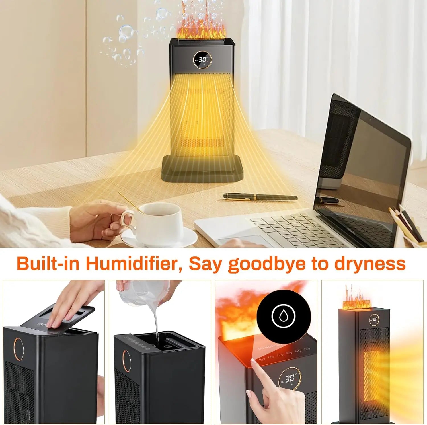 Lioraen - Ventilatorkachel met Luchtbevochtiger en Sfeerverlichting Elektrisch Verwarmingstoestel