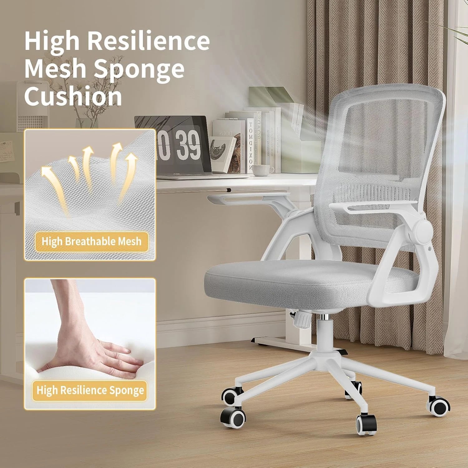 Favora - Chaise de bureau ergonomique en maille avec accoudoirs rabattables et soutien lombaire