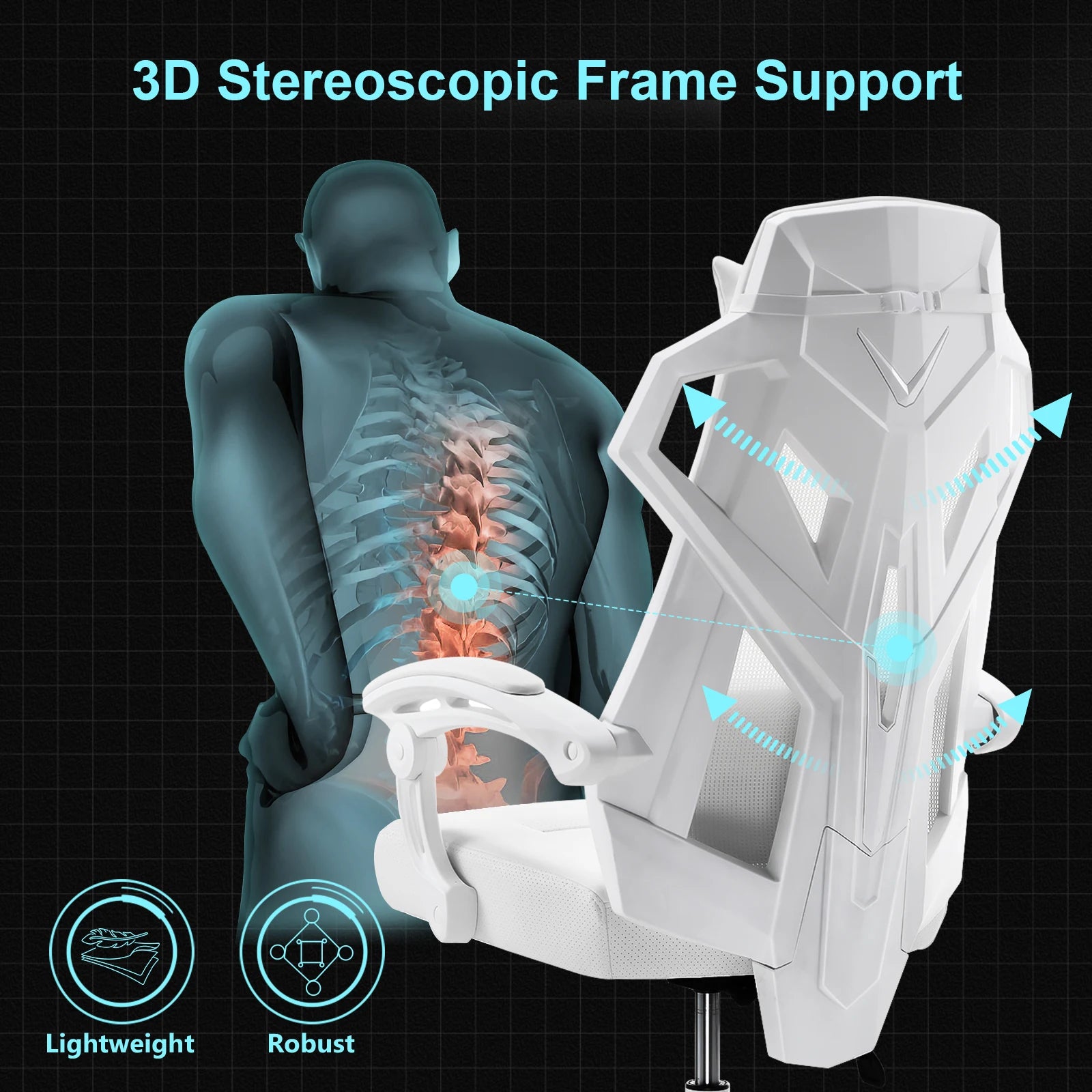 Ilyra - Chaise de jeu ergonomique avec appui-tête, soutien lombaire et accoudoirs réglables