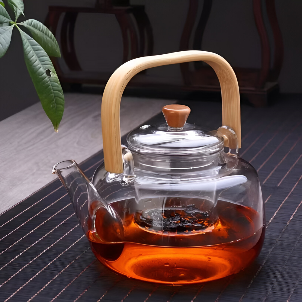 Seravine – Glass Teapot 900ml of Borosilicate Glass with Bamboo Handle and Tea Strainer