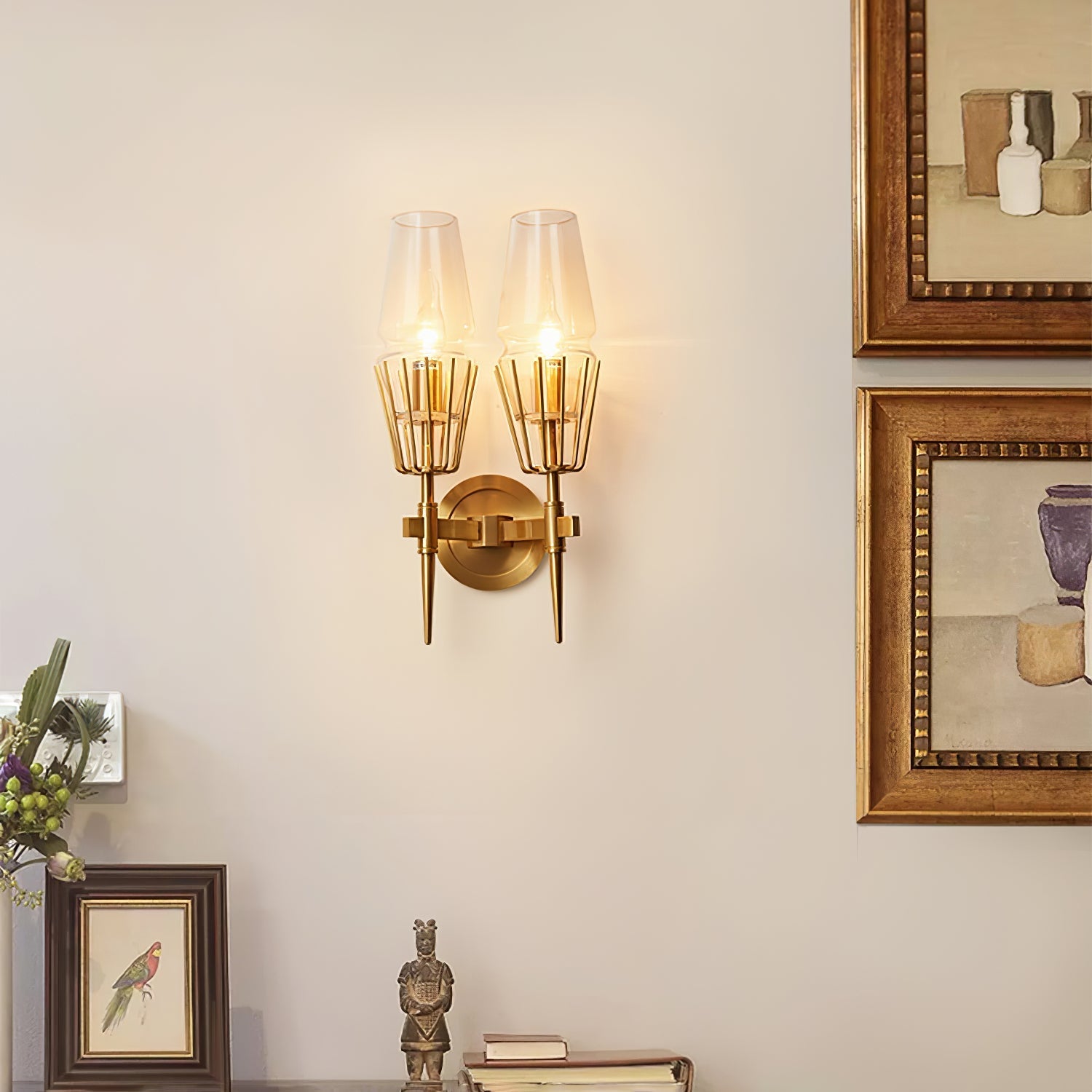 Orelia - Vintage LED Wandlamp in Kasteelstijl van Koper en Glas