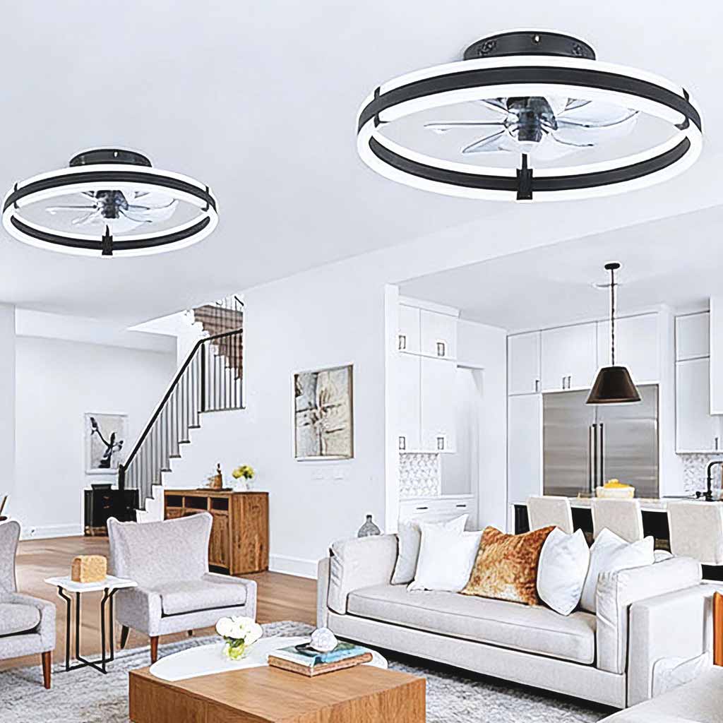 Revio - Round Ceiling Fan Lamp With Double LED Ring