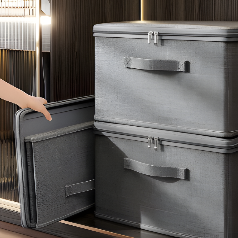 Virell – Gray Fabric Storage Box With Lid