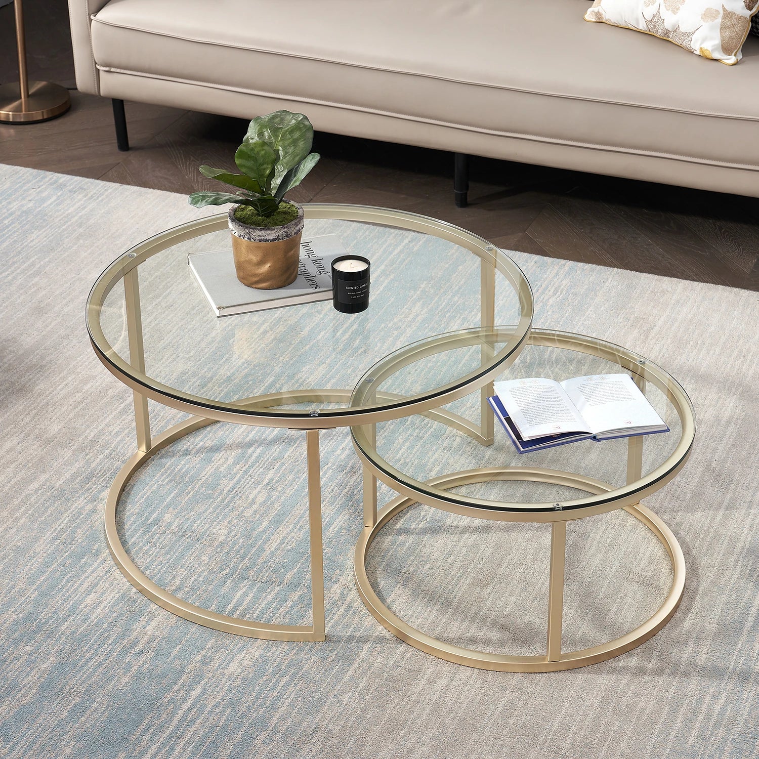 Caelanis - 2-in-1 Ronde Salontafel van Ijzer met Gehard Glas