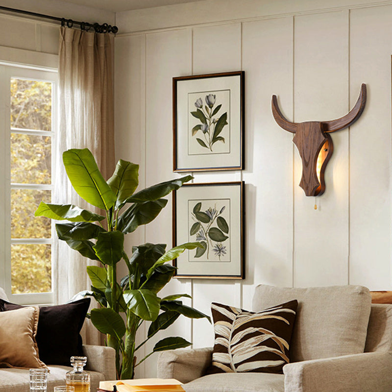 Torvjan – Rustic Wooden Bull Head Wall Lamp LED 1 Light