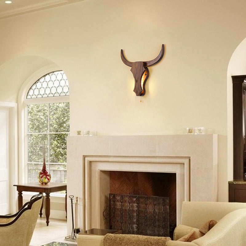 Torvjan – Rustic Wooden Bull Head Wall Lamp LED 1 Light