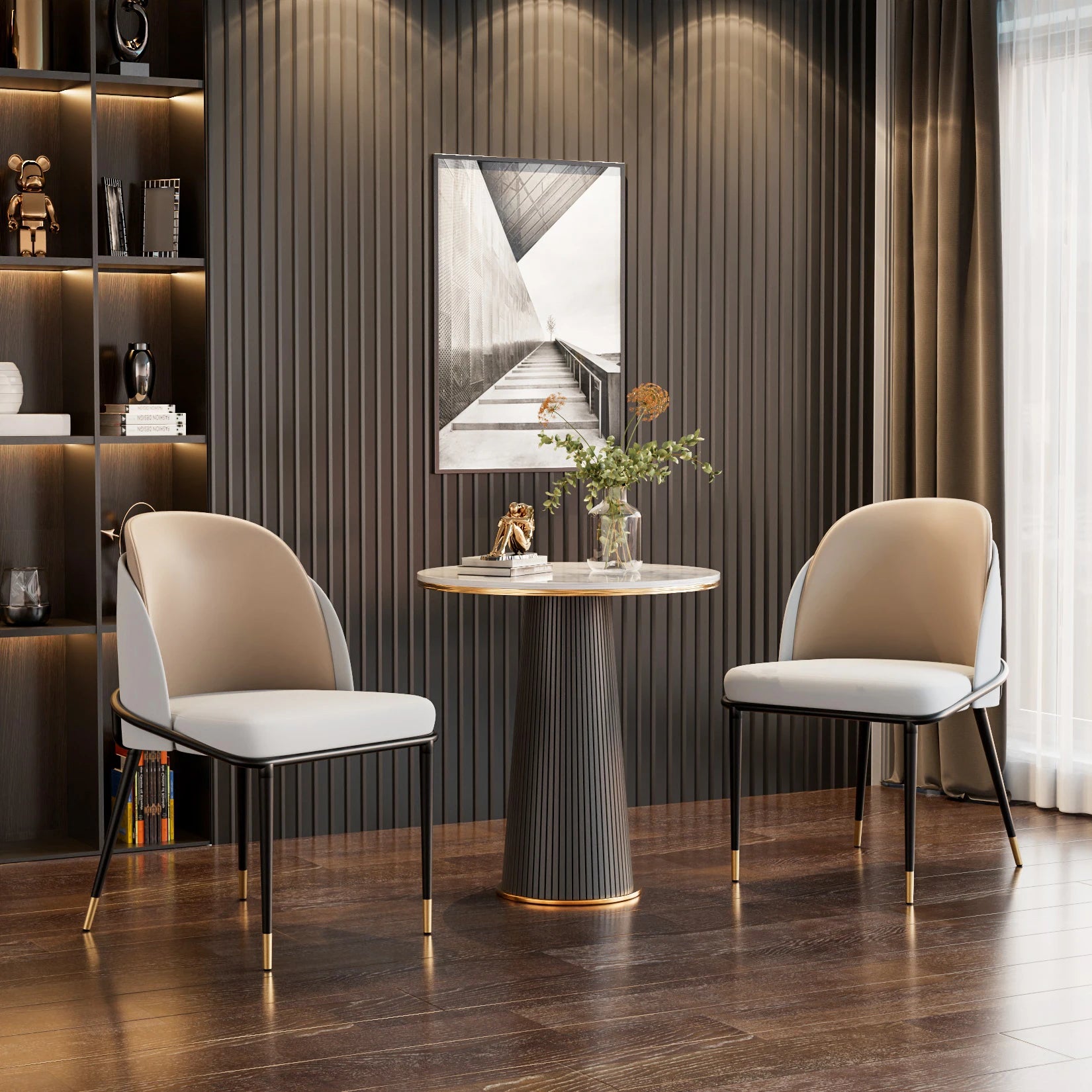 Rodien - Set of 2 Faux Leather Dining Chairs with Wooden Backrest