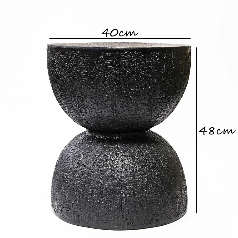 Rovinio - Black Round Coffee Table Tree Trunk Look