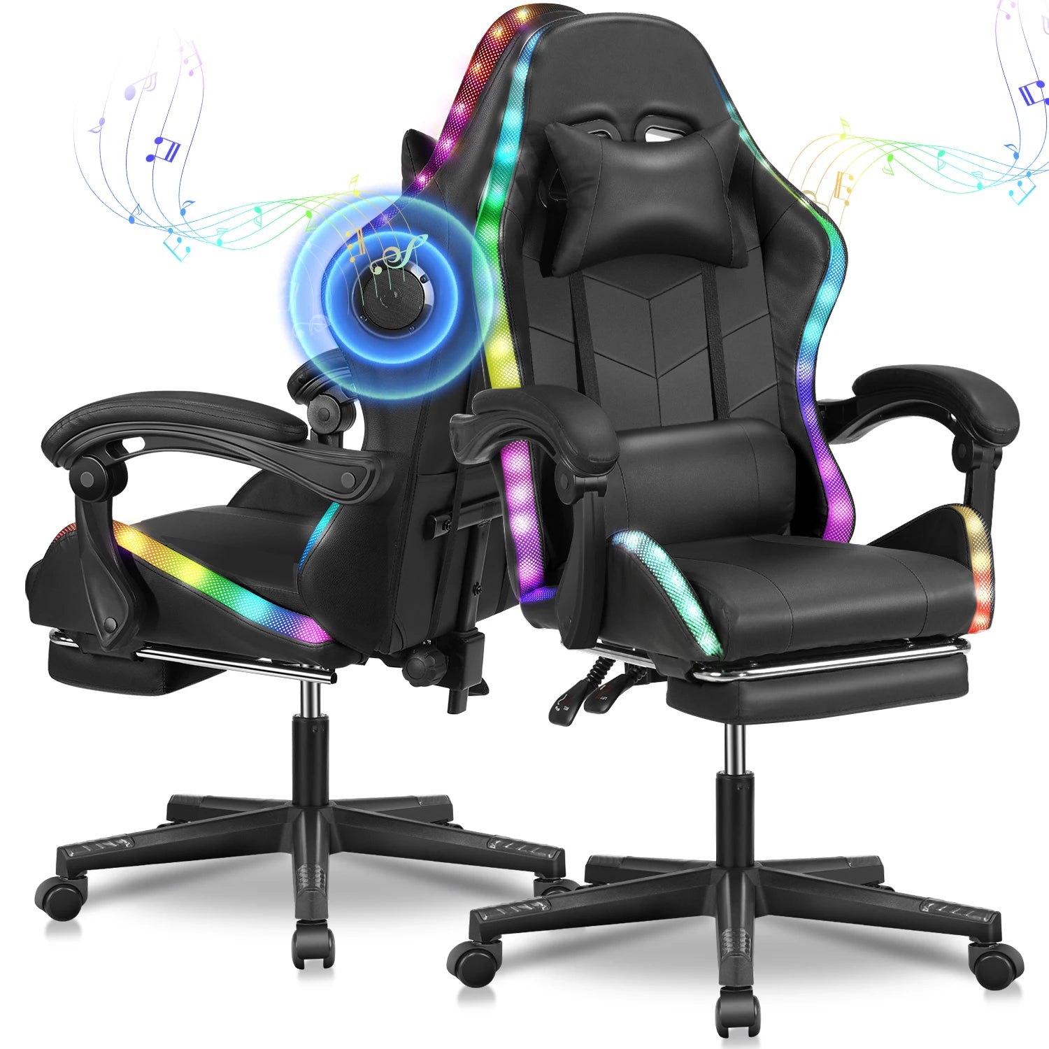 Civora - Chaise de jeu ergonomique RGB avec éclairage LED, haut-parleurs Bluetooth et hauteur réglable
