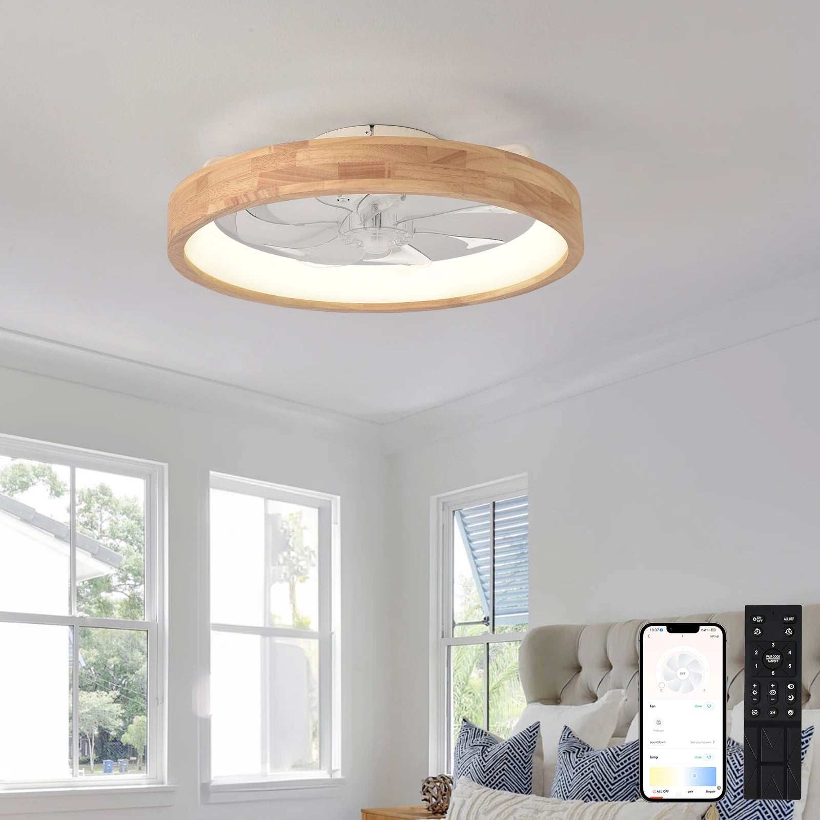 Zerion - Smart Plafondventilator Met LED Lamp En App Bediening