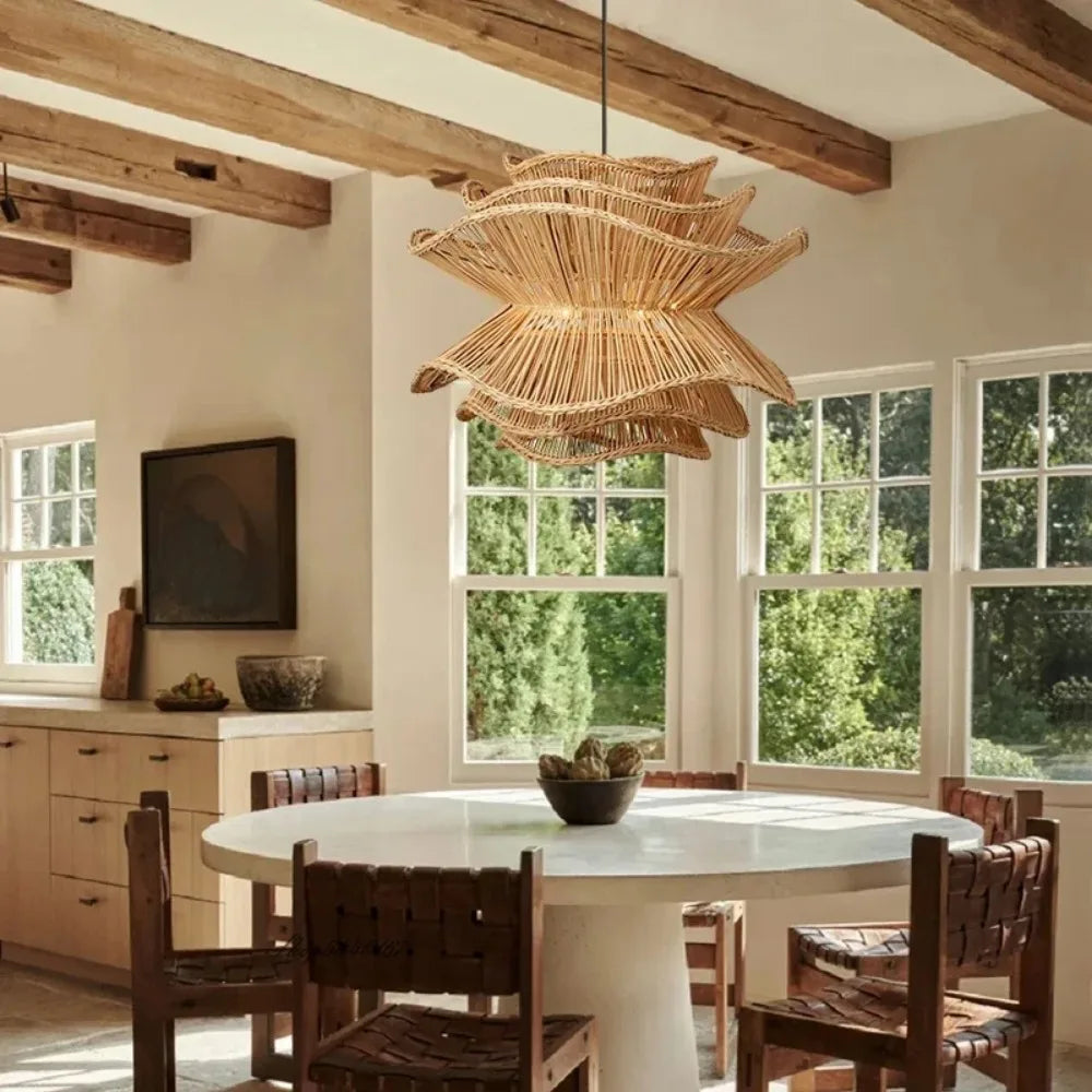 Ignara - Lampada a sospensione in rattan stratificato creativo in stile design scandinavo