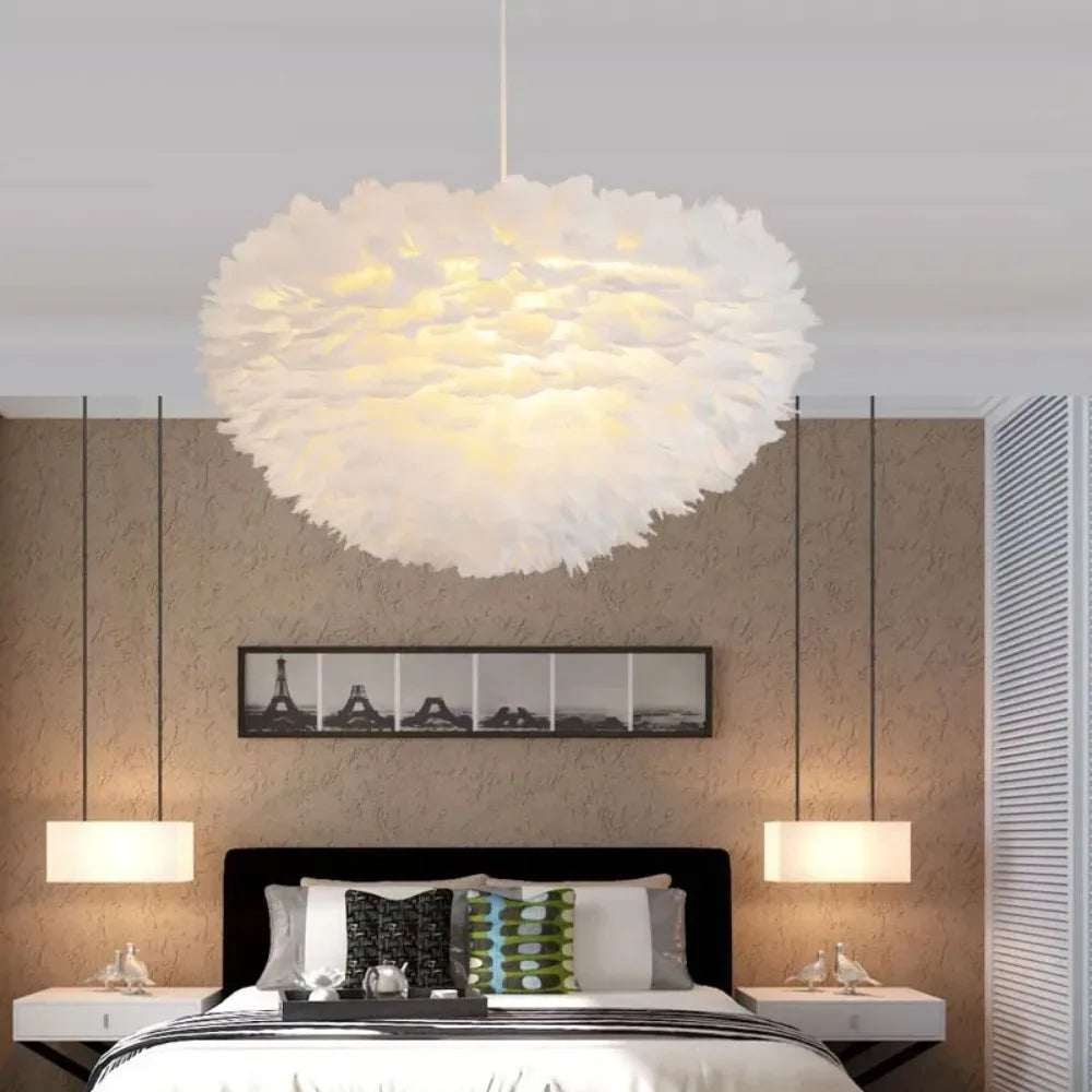 Virethia - Lampada a sospensione con piume scandinave e LED moderno