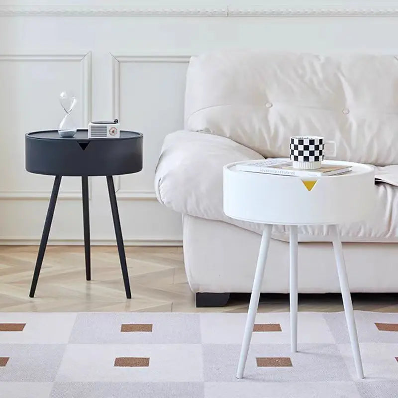 Seraphyne - Ronde Kunststof Bijzettafel met Opbergruimte en Mobiel Ontwerp