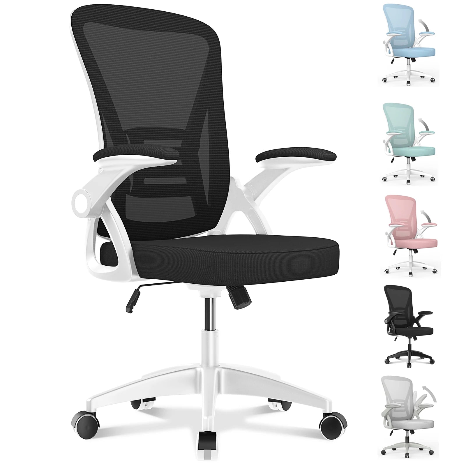 Minara - Chaise de bureau ergonomique avec accoudoirs rabattables et soutien lombaire