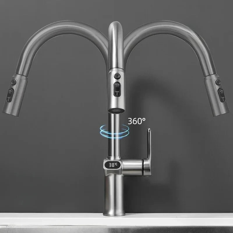 Lumora - Vysúvacia kuchynská batéria s digitálnym displejom a otočným výtokom