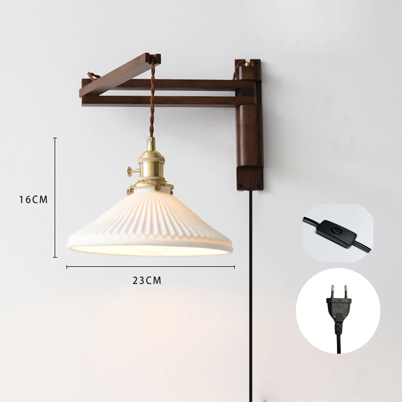 Wona - Retro Opvouwbare Wandlamp Walnootkleur