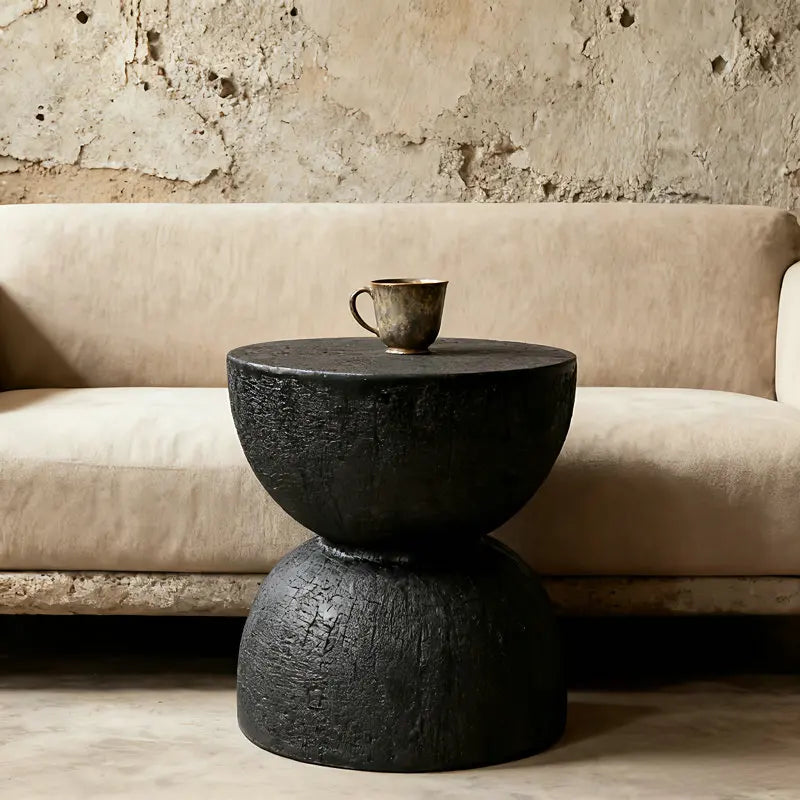 Rovinio - Black Round Coffee Table Tree Trunk Look