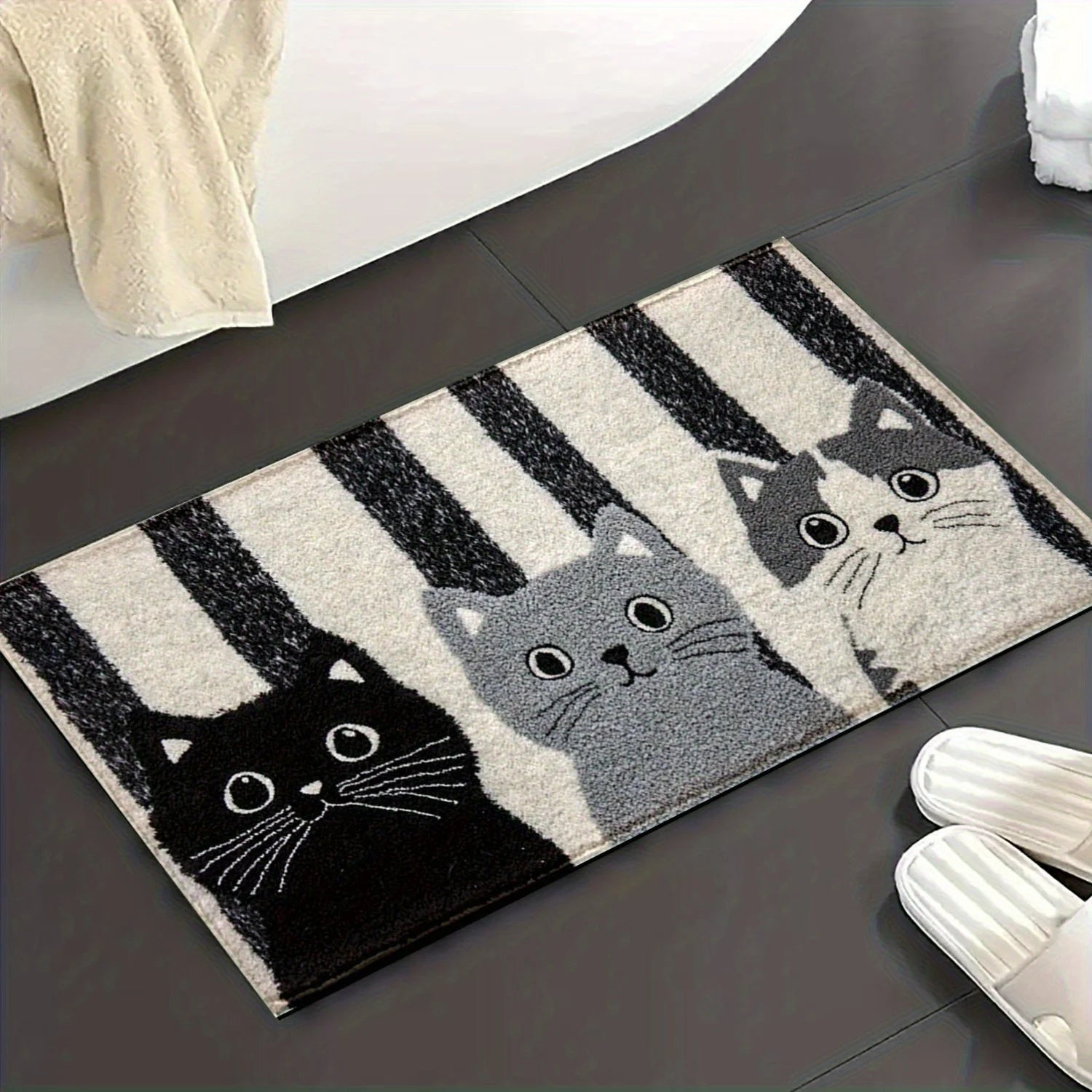 Vikaro - Tappeto Morbido Impermeabile per Pavimento con Gatto a Strisce in Stile Cartone Animato