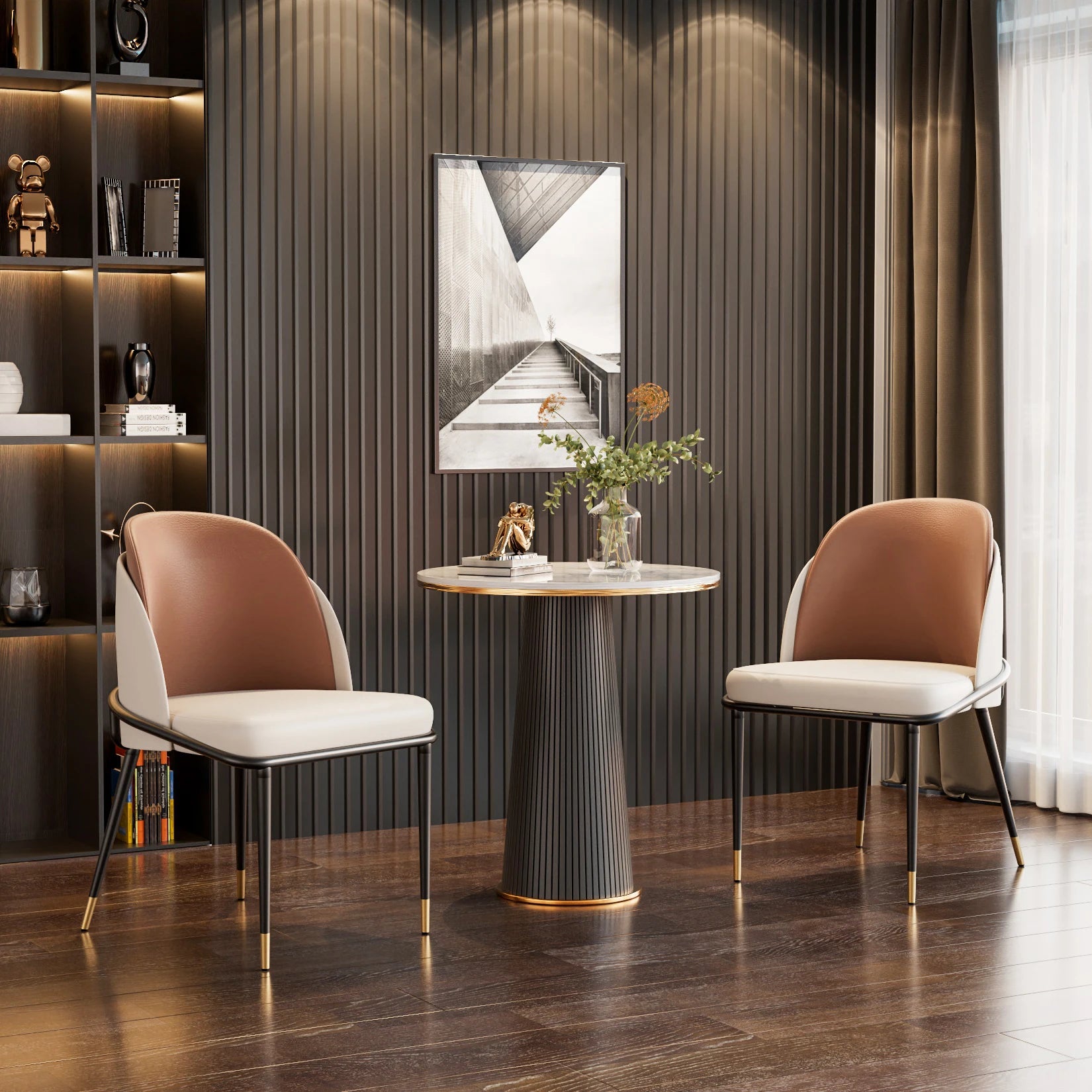 Rodien - Set of 2 Faux Leather Dining Chairs with Wooden Backrest