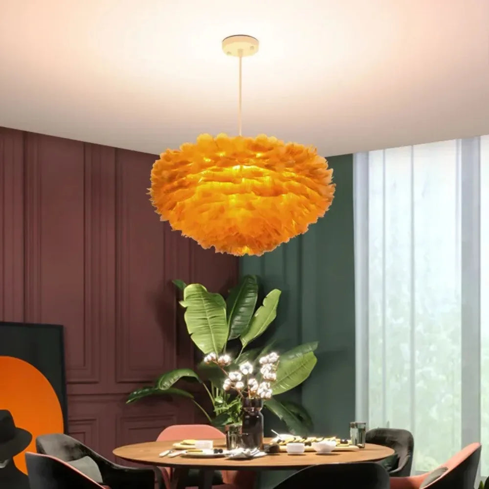 Virethia - Lampada a sospensione con piume scandinave e LED moderno