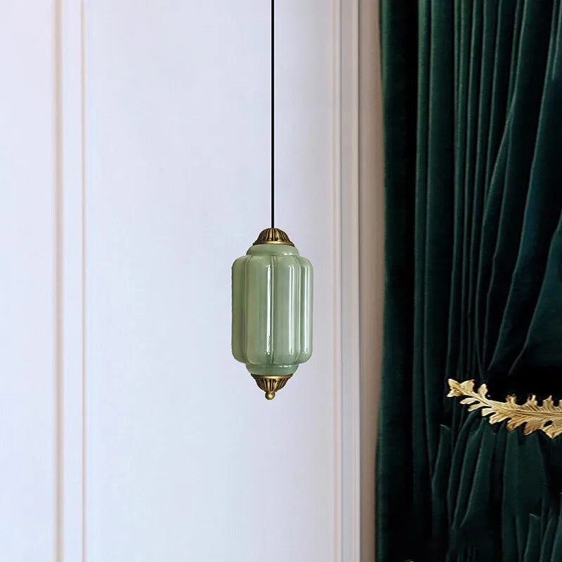 Sorayan - Vintage Milk Glass Pendant Lamp Brass Green