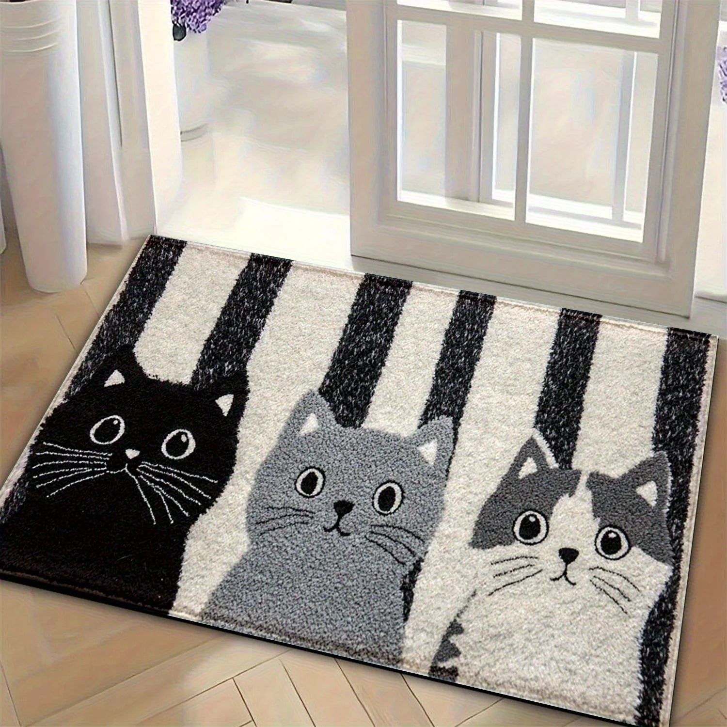 Vikaro - Tappeto Morbido Impermeabile per Pavimento con Gatto a Strisce in Stile Cartone Animato