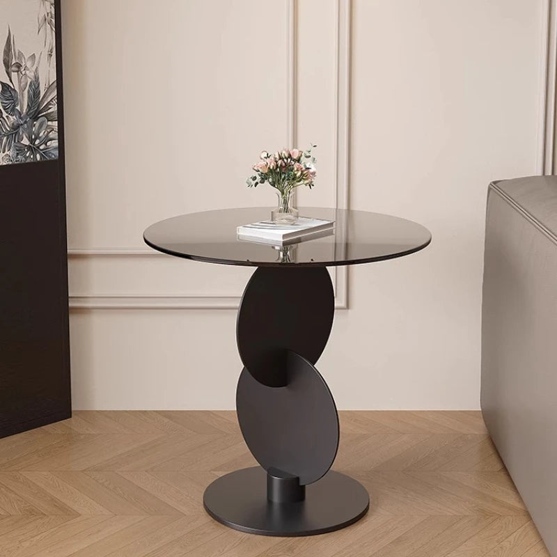Lioren - Tavolino Laterale Rotondo in Vetro Design Minimalista