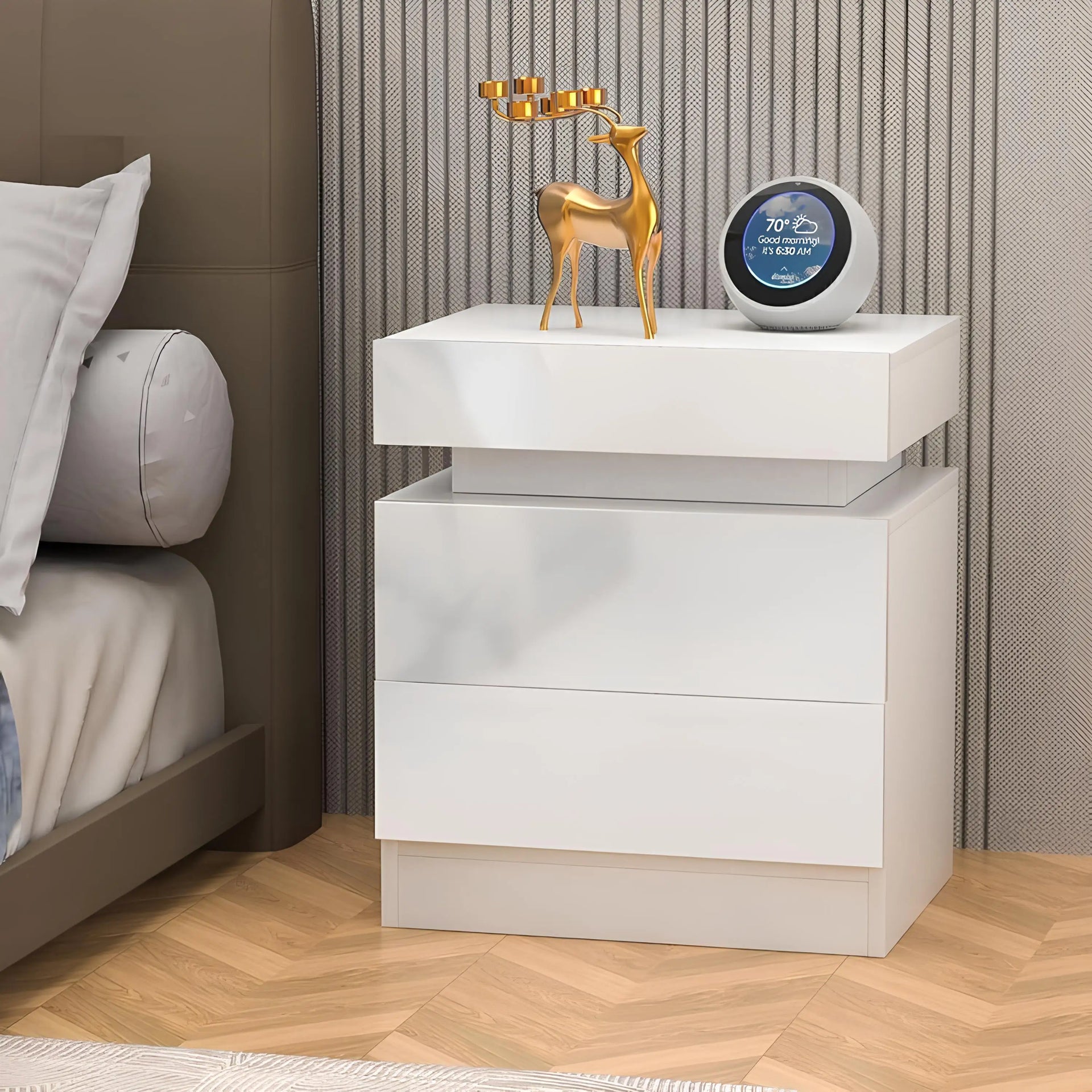 Lumora - Wit Nachtkastje met 2 Lades Hoogglans Afwerking en RGB LED Verlichting