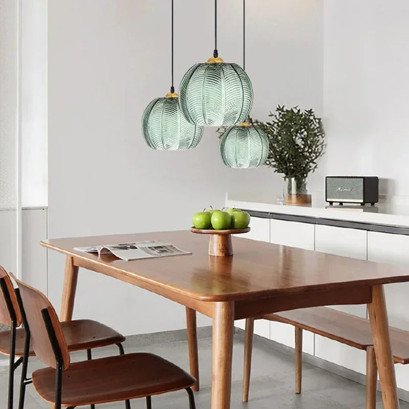 Noctylla - Scandinavische Glazen Hanglamp met Groen Bladpatroon
