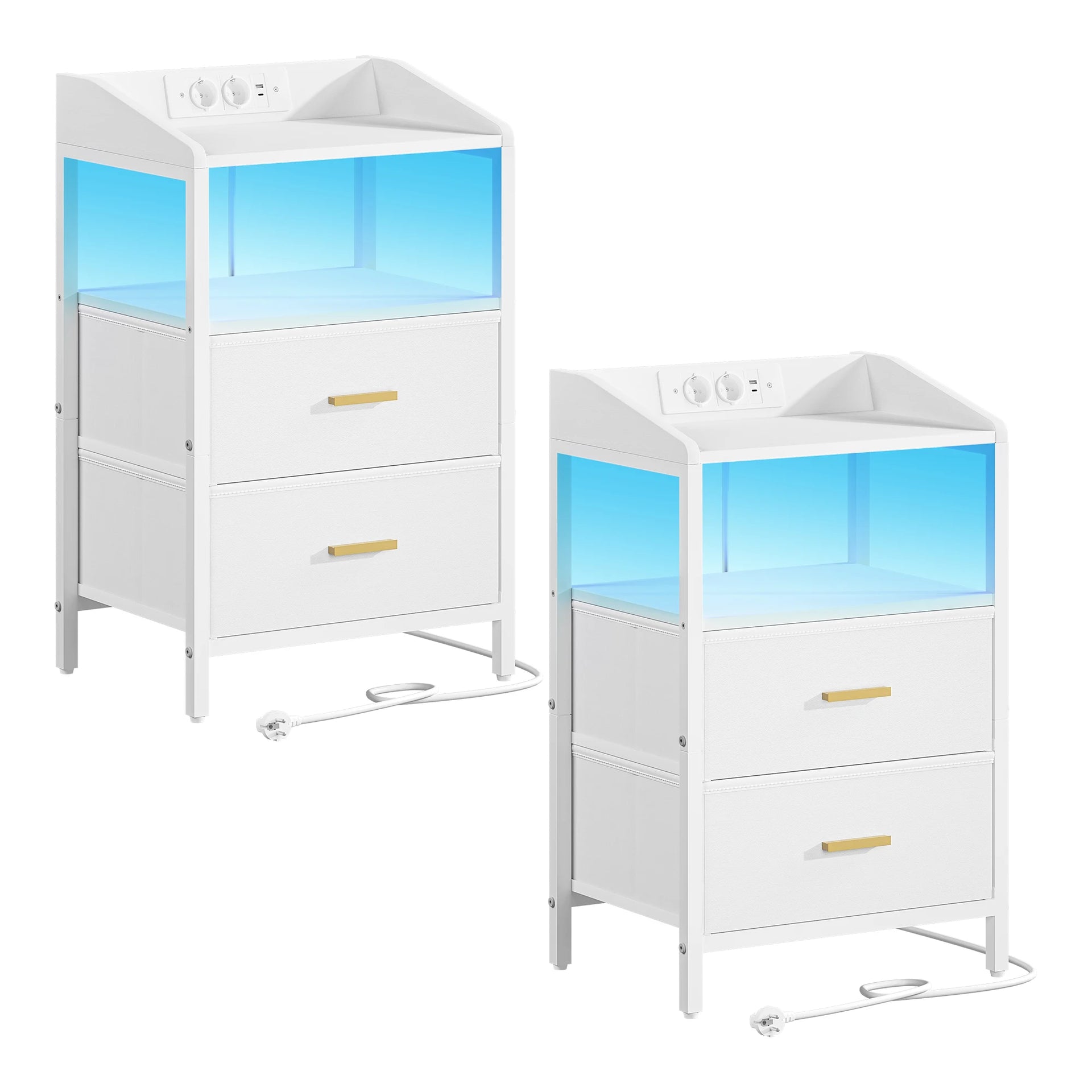 Lunova - Set van 2 Nachtkastjes met LED Verlichting en Oplaadstation Wit