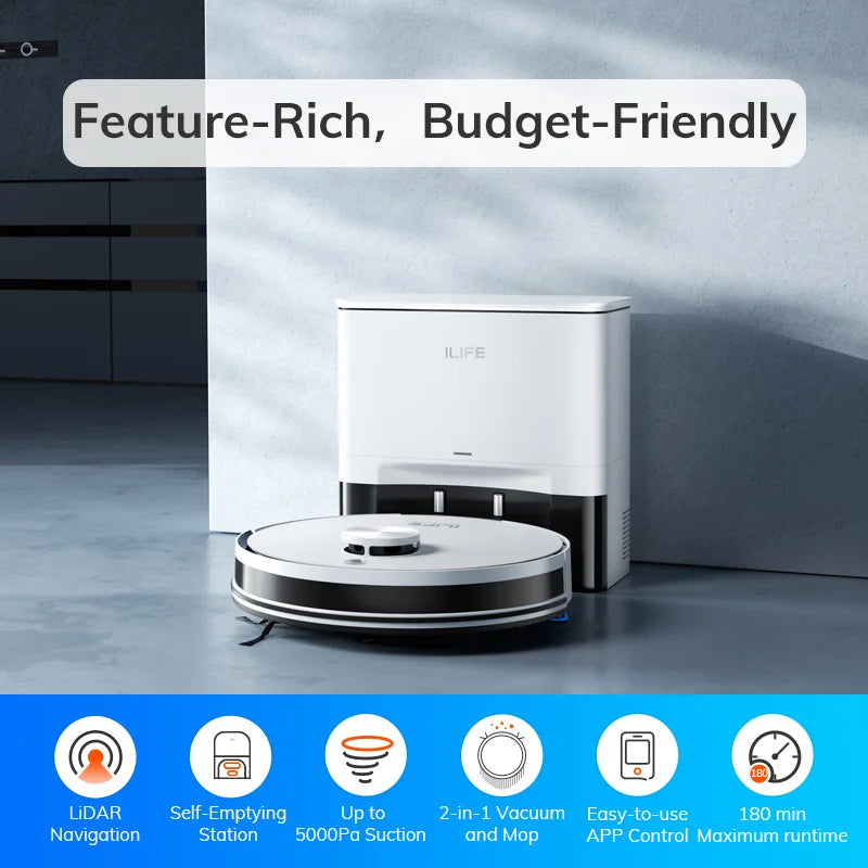 Helios A30 Pro - Robotstofzuiger en Dweil met 5000Pa Zuigkracht en Zelfledigend Systeem