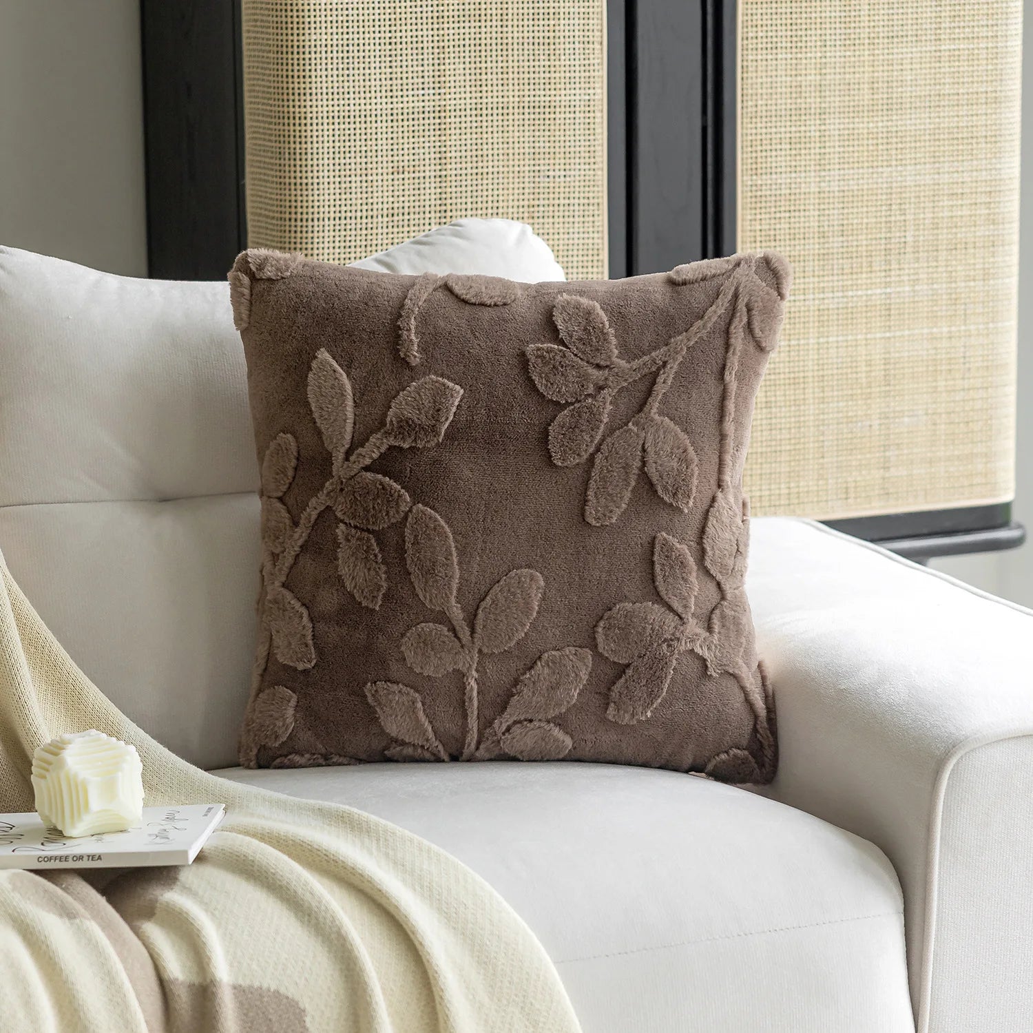 Sylvaran - 3D Jacquard Fluwelen Sierkussen Met Bladpatroon 45x45cm