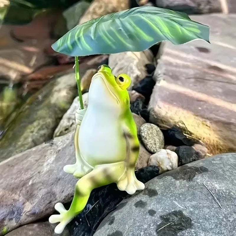 Prisca - Kikker op Lotusblad Beeldje voor Aquarium Tuindecoratie en Balkonversiering