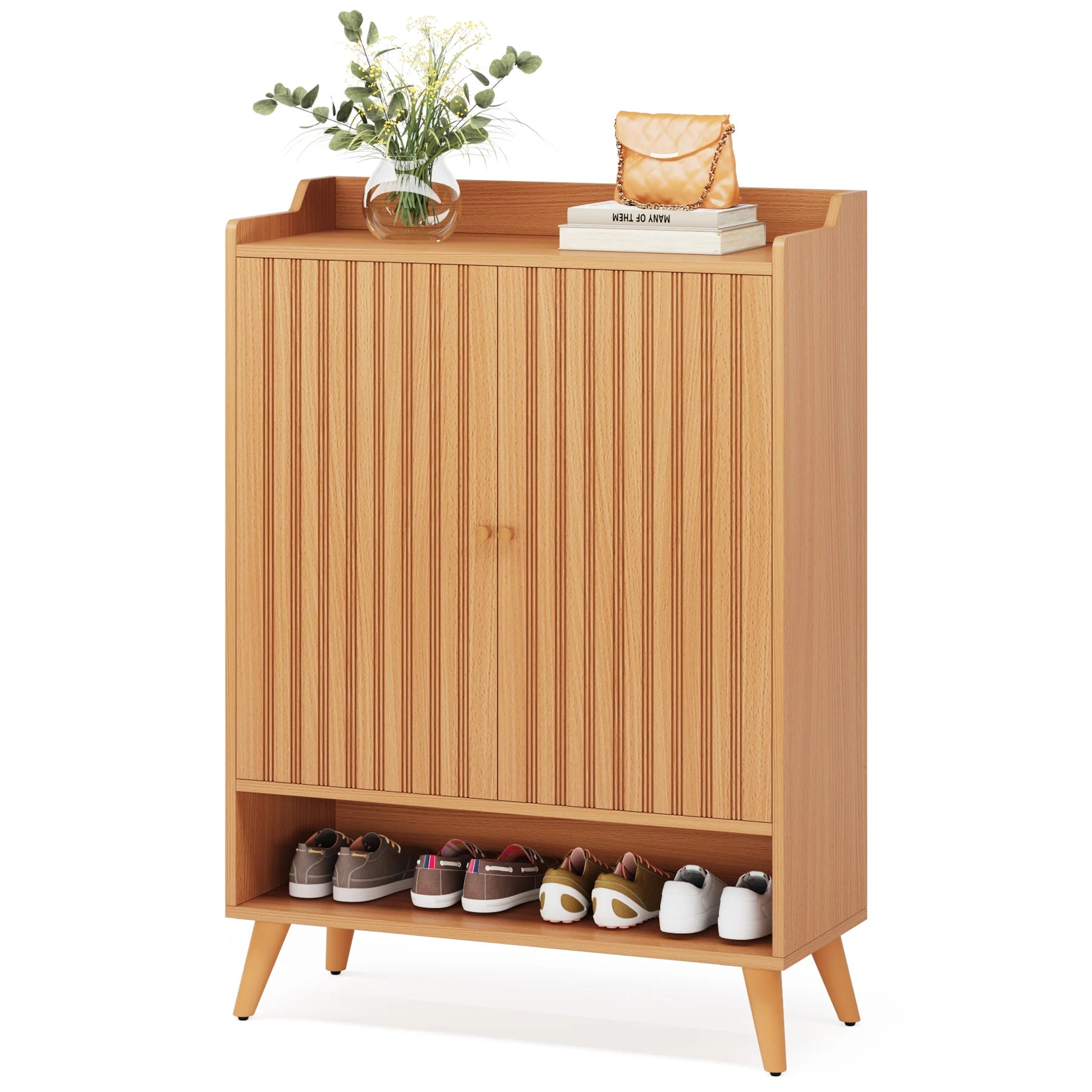 Trisins - White Shoe Cabinet with Doors 5-Layer Storage Rack