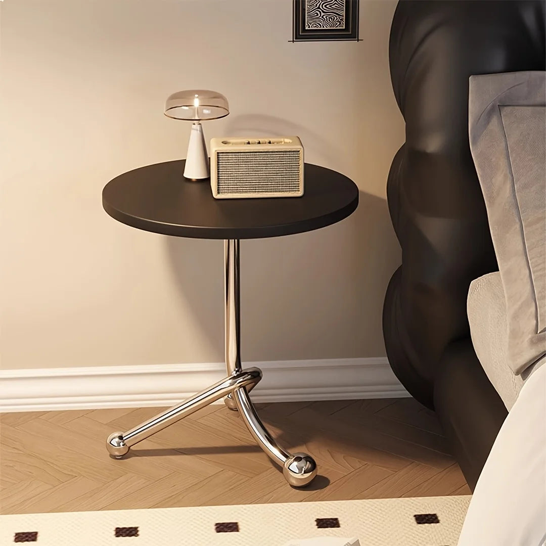 Elystra - Vintage Ronde Bijzettafel met Houten Blad en Metalen Poten