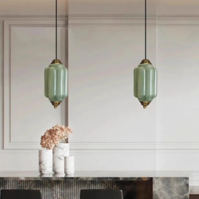 Sorayan - Vintage Milk Glass Pendant Lamp Brass Green