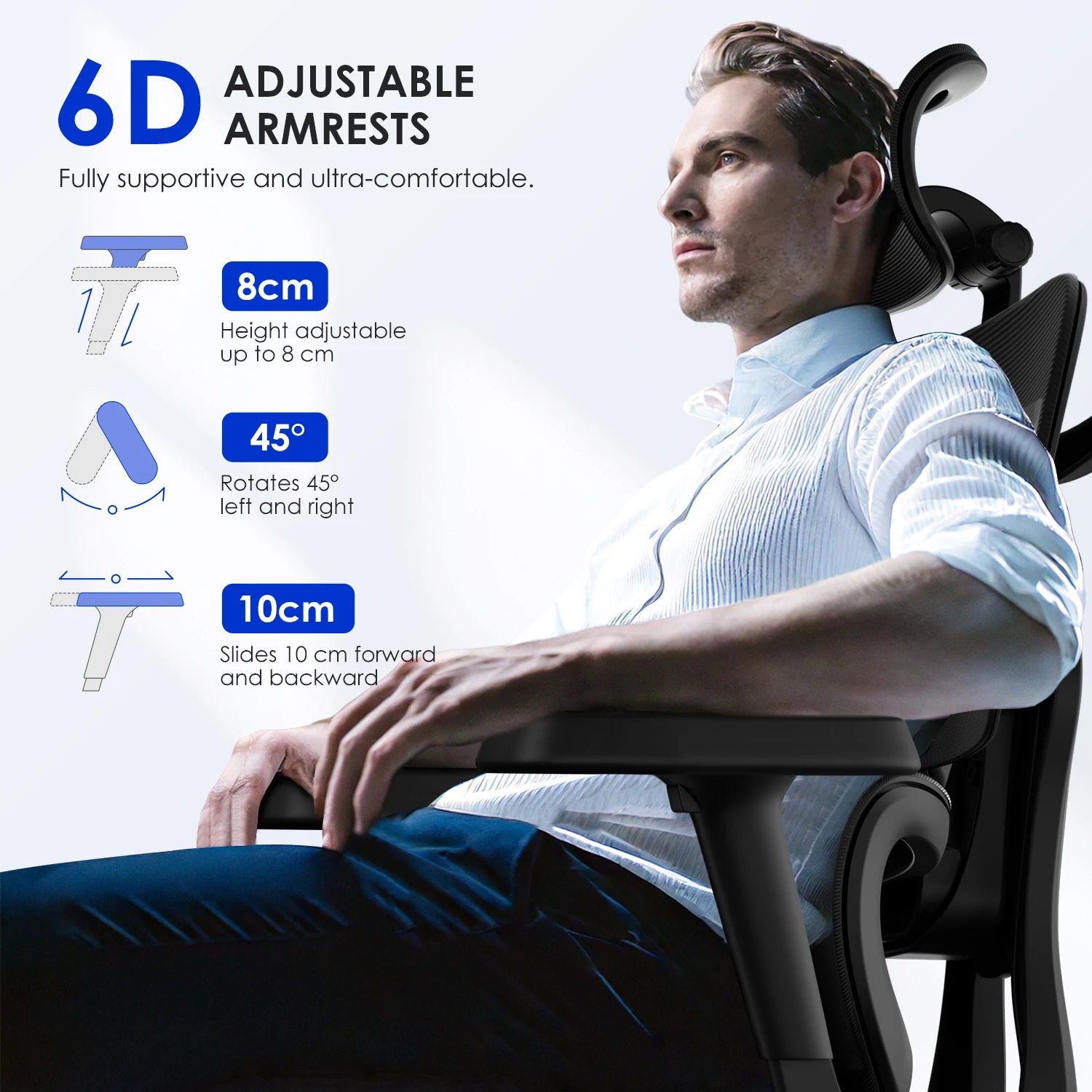 Orvianno - ergonomická kancelárska stolička s 3D opierkou hlavy a 6D opierkami rúk