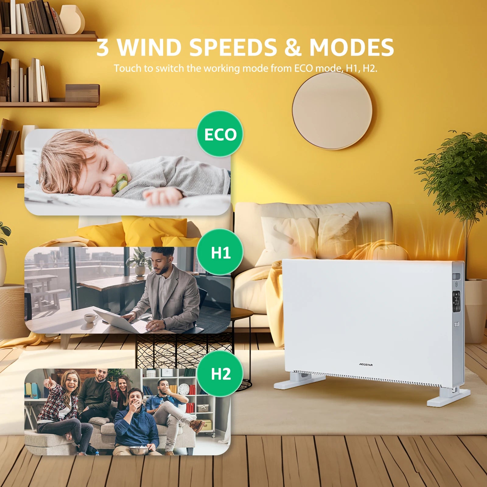 Eryndra - Convecteur 2000W Silencieux avec Télécommande et Minuterie