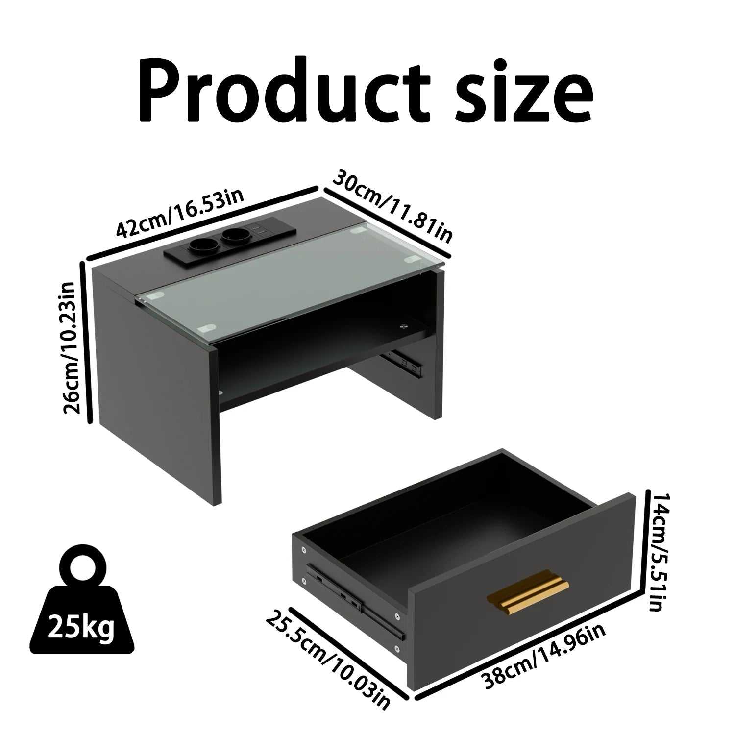 Norvane – Noptieră de lemn cu blat superior de sticlă și LED