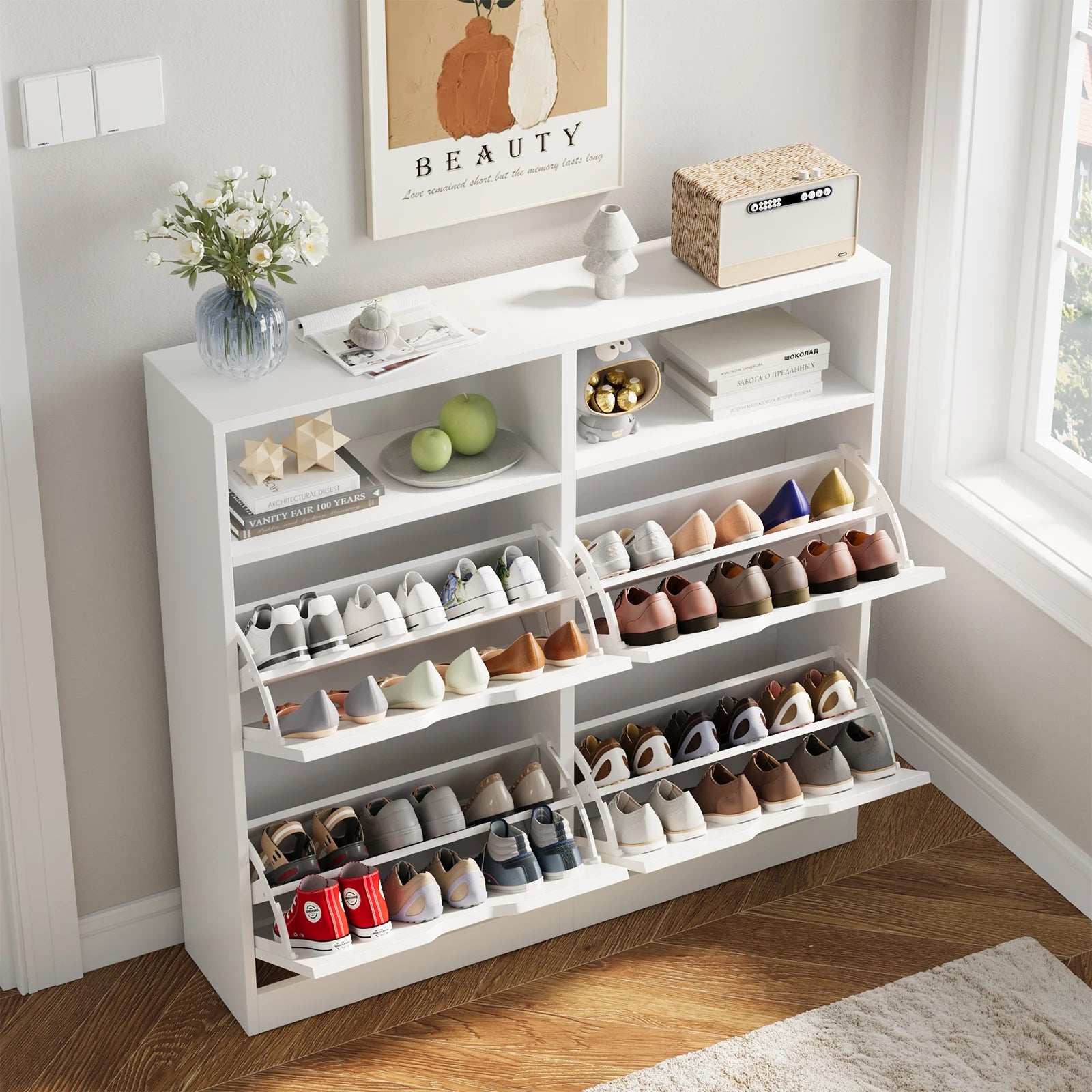Vowner - Shoe Cabinet With 4 Tilt Drawers Freestanding
