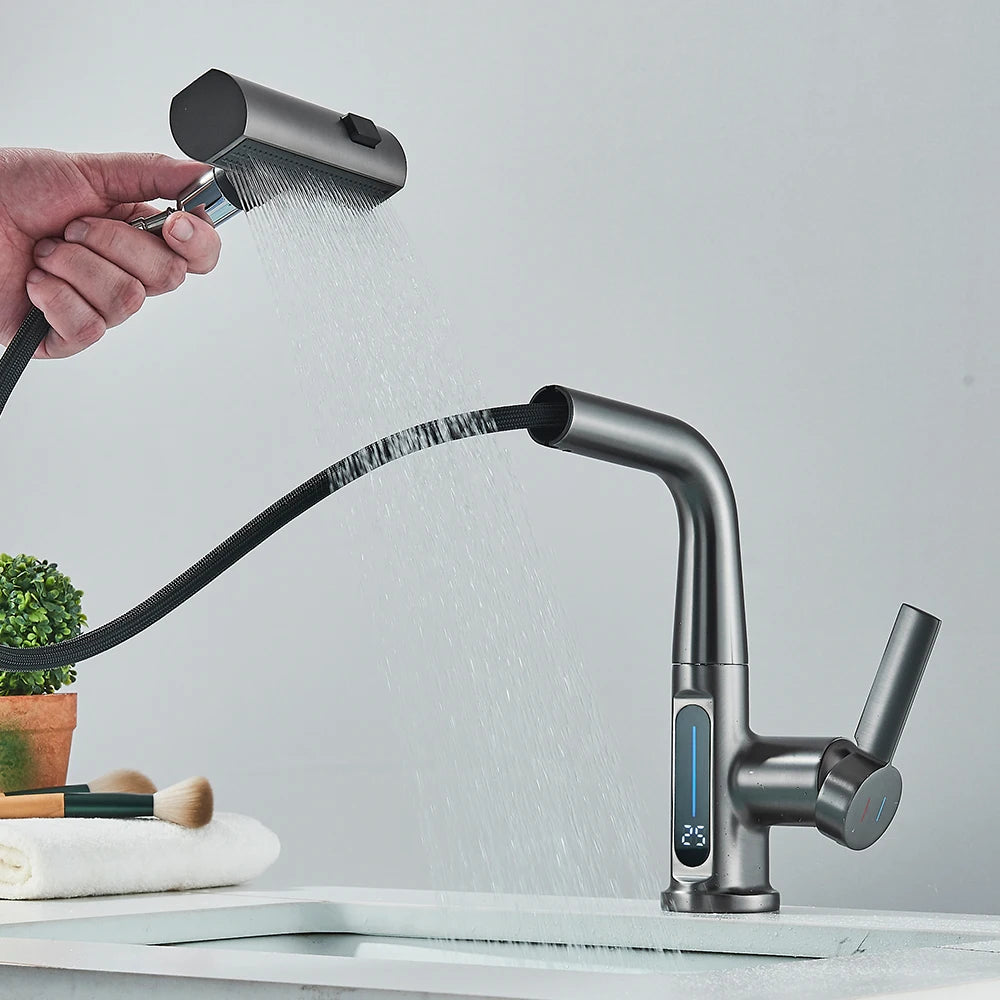 Thalenya - Waterval Wastafelkraan met Temperatuurweergave en Op- en Neer Beweegbare Sproeier