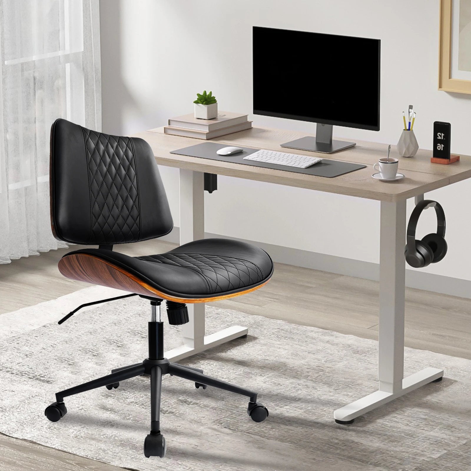 Orell - Verstelbare Bureaustoel Zonder Armleuningen in Walnoot en Kunstleer