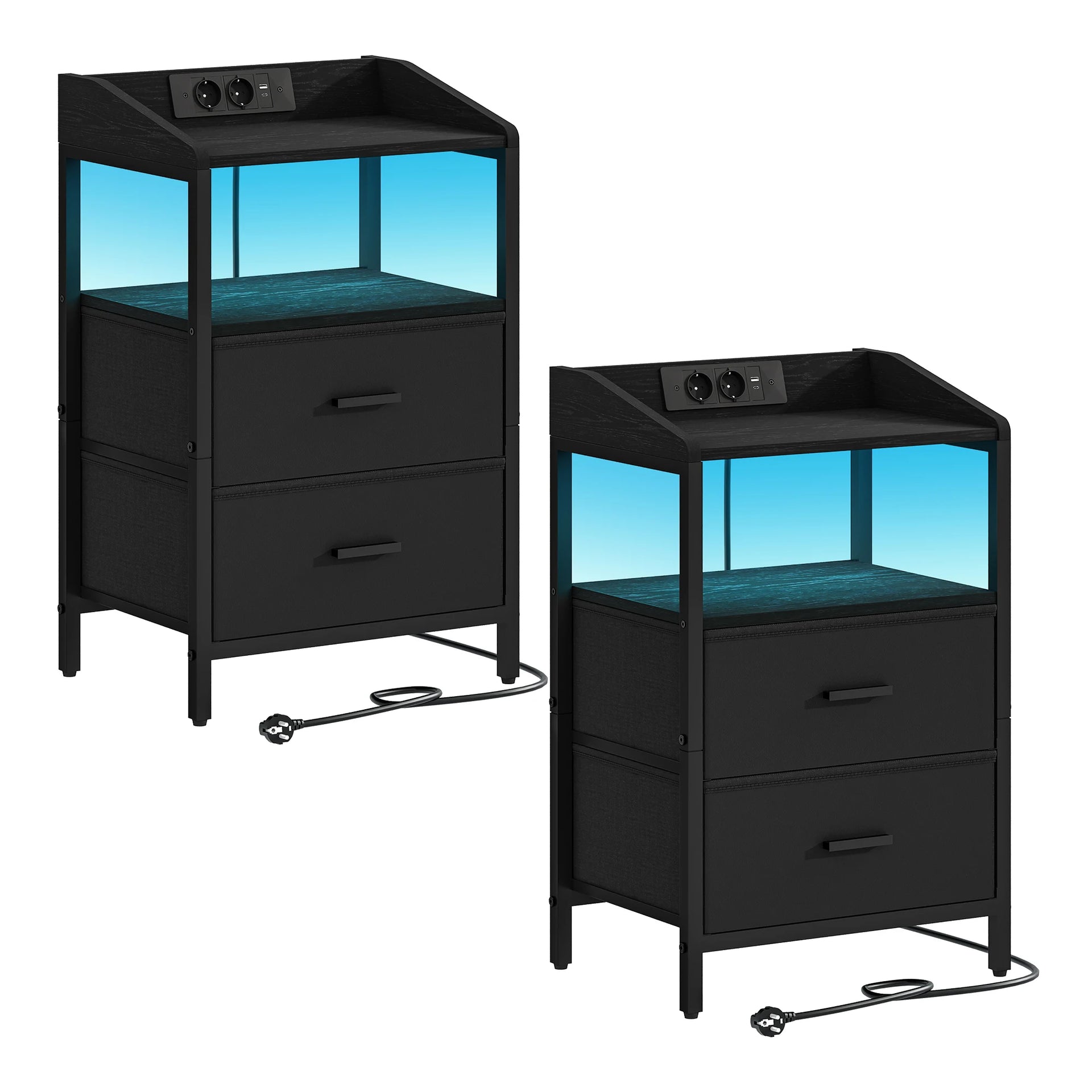 Lunova - Set van 2 Nachtkastjes met LED Verlichting en Oplaadstation Wit