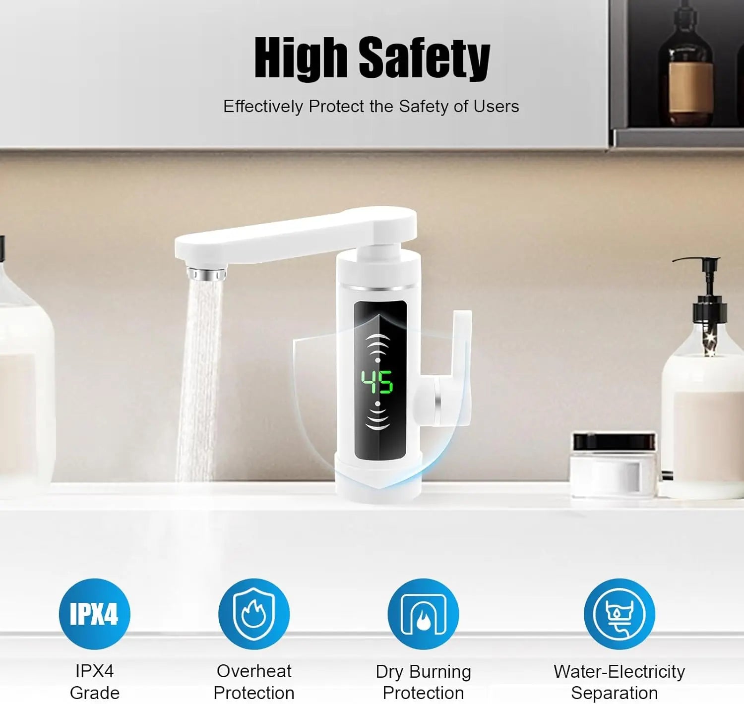 Deluvia - Elektrische Roterende Keukenkraan met Doorstroomverwarmer en LED Temperatuurdisplay 3 kW