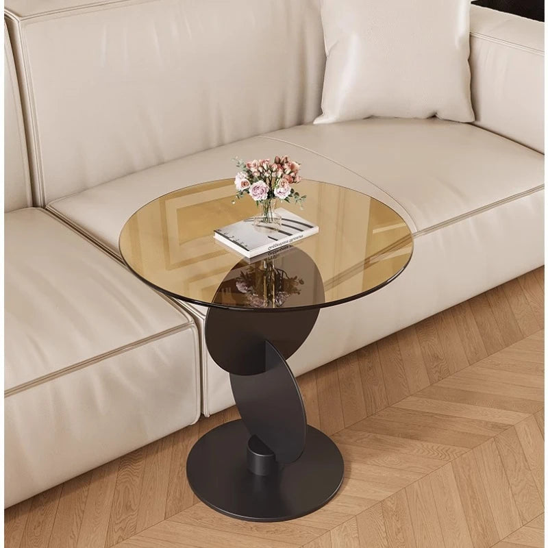 Lioren - Tavolino Laterale Rotondo in Vetro Design Minimalista