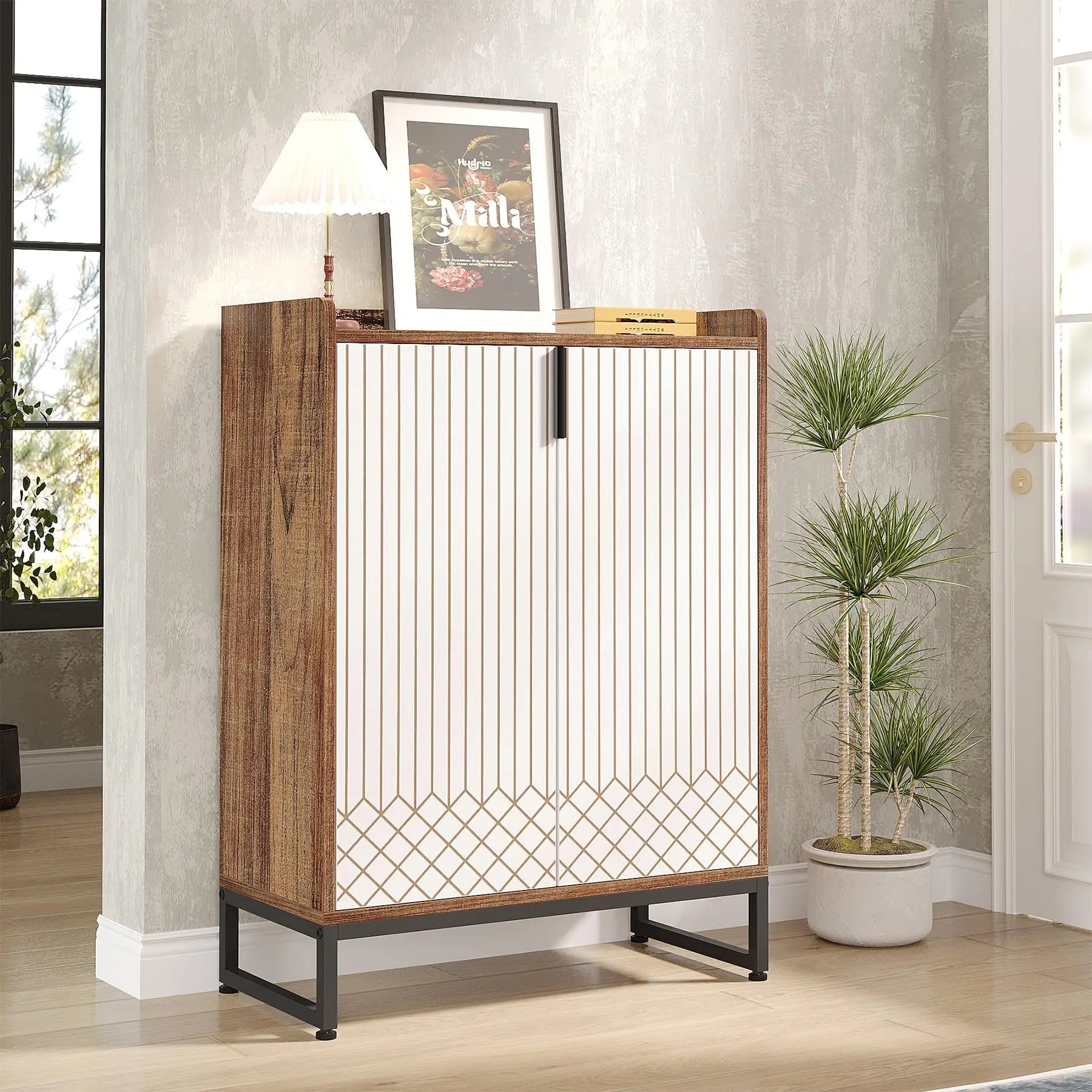Trisins - White Shoe Cabinet with Doors 5-Layer Storage Rack